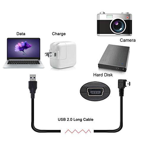 chenyang Mini USB Cable USB 2.0 Male to Mini USB 5 Pin Male 90 Degree Right Angled Charging Data Transfer Extension Cable Black 3.0M - Image 2