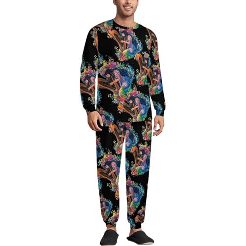 Rainbow Playing Harp Gay Mens Pajamas Set Long Sleeve Sleepwear Pjs Set Shirts And Bottoms Sleep Sets Loungwear