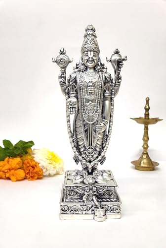 Image of Gold Art India Lord Tirupati Balaji Idol with Garuda Murti for Mandir Pooja Room Lord Vishnu Shree Venkateswara Swamy Srinivasa Statue God Balaji Home Decor Showpiece Gift Living Room (Silver Plated)