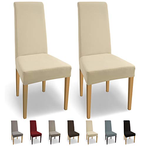 Housses de chaises SCHEFFLER-Home Natalie 2 Set, Coton élastiques Couverture Stretch, revêtement de Chaise, Crème-Nature