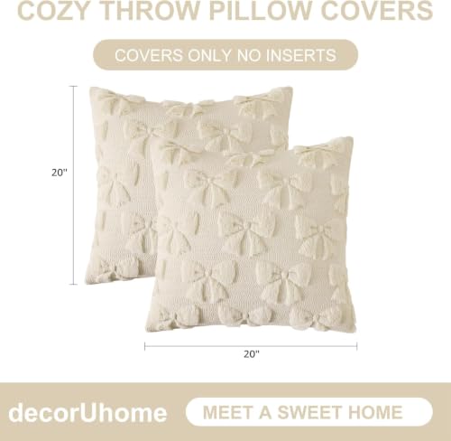 Image of decorUhome Beige Bow Cute Girl Faux Fur Throw Pillow Covers 20x20 Set of 2