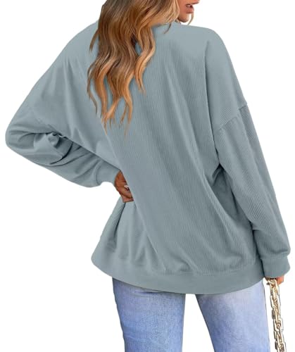 KISSMODA Women's Casual Long Sleeve Sweatshirt Color Block/Solid Crewneck Corduroy Pullover Cute Tops