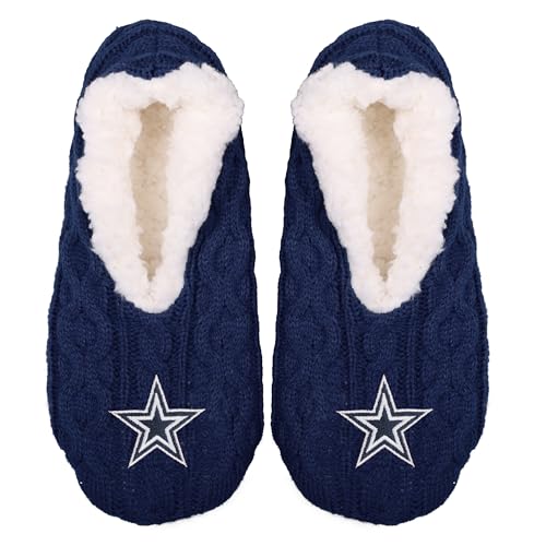 FOCO - Mens NFL Big Logo Cable Knit Womens Footy Slippers (Dallas Cowboys US Footwear Size System Adult Women Alpha Medium One Size)