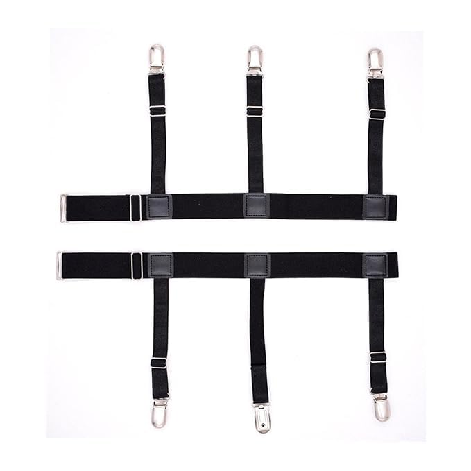Metal Suspender Shirt Stays Adjustable Suspender Belt For Man Casual & Formal Style Stretchable Shirt Garter Shirts Holder With Non-Slip Locking Clamps Shirt Tucker For Men-Black- 1 Pair