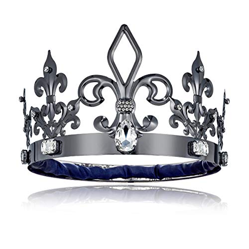 DcZeRong Black King Crowns Adult Men Birthday King Crowns Homecoming Costume Prom King Metal Crowns Large Size Crowns
