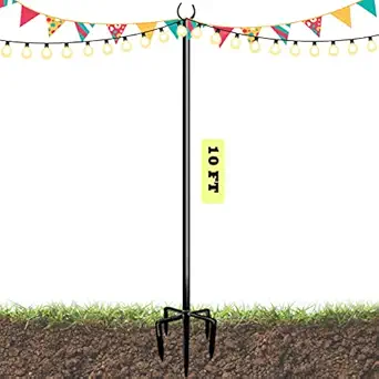 Sprimden Outdoor String Light Pole, 10 FT Heavy Duty Hanging Light Stand Pole for Outside Garden Lawn, Patio, Christmas, Wedding, New (1 Pack)