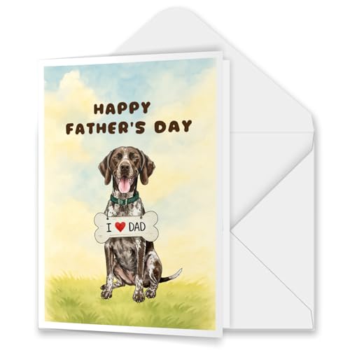 Ninety3POD Cute German Shorthaired Pointer Loves Dad Happy Father's Day 5x7in Folded Greeting Card GSP Lover Dog Gift Set of 10 Note Card with Envelope 12008