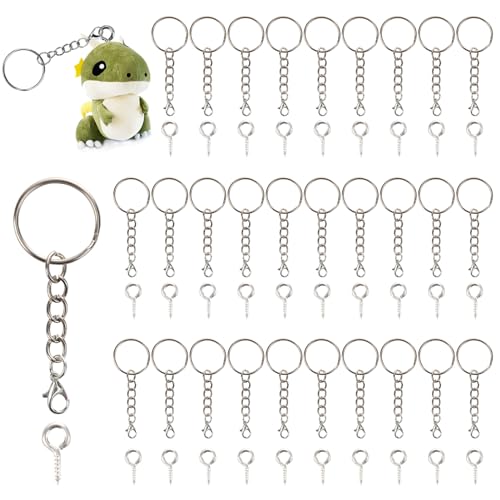JINSIHU 30 Pièces Anneaux Porte Clés avec Chaîne, Attache Porte Clef Loisir Créatif, Chainette Porte Clé, Mini Anneaux de Saut Ouverts, Kit Porte Clef à Fabriquer...