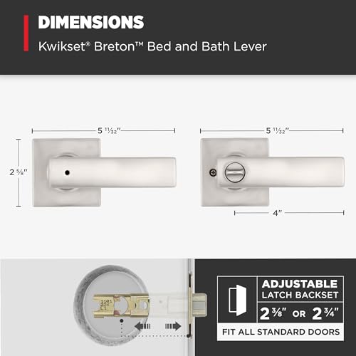 Kwikset Breton Interior Privacy Door Handle with Lock, Door Lever For Bathroom and Bedroom, Satin Nickel Reversible Keyless Turn Lock, with Microban Protection - image 8