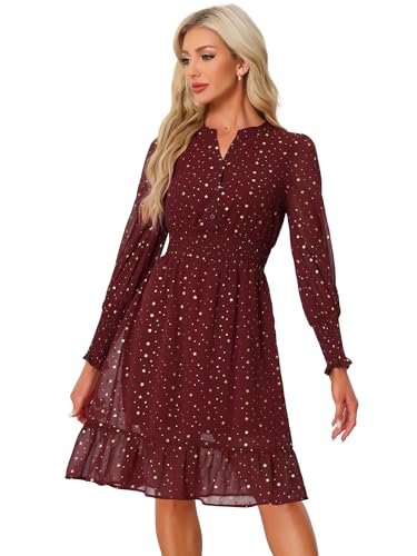 Robe en mousseline de soie boutonnée imprimé étoilé pour femme
