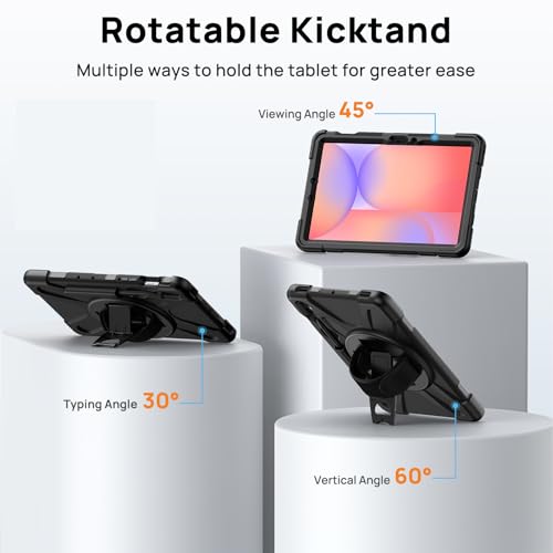 Gerutek Case for Samsung Galaxy Tab S10 Lite/S10 FE/S9 FE 10.9 Inch/Tab S9/S8/S7 11 Inch Tablet Case Shockproof, Heavy Duty Rugged with Pen Holder 360° Stand/Hand&Shoulder Strap Protective Case, Black - Image 4