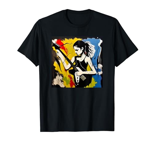 Guitarra colorida silueta femenina Músico Guitarra Camiseta