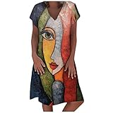 Kleider Damen Midikleider Boho Kleider Bohemien Freizeitkleider Strandkleider Shirtkleider Abendkleider Brautkleider Frauen Sommer V-Ausschnitt Abstrakter Druck Kurzärmlige Plus Size Lange Kleider