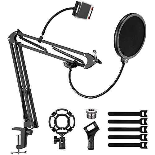Mic Boom Arm, EJT Multi-Accessories Adjustable Microphone Stand, Desk Mic Stand for Blue Yeti Snowball, Hyperx Quadcast and Other Condenser Microphones
