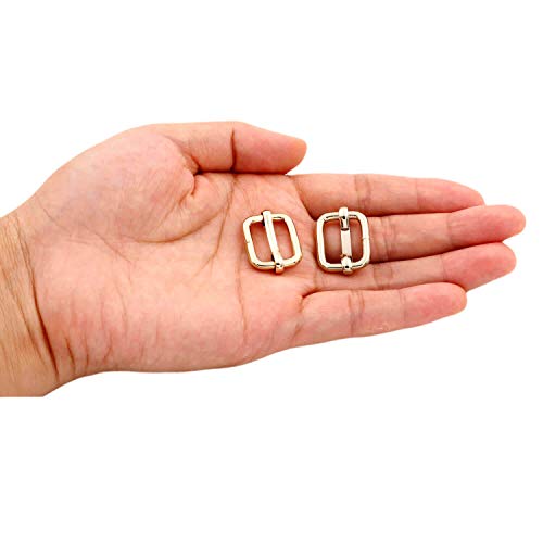 BIKICOCO Metal Slide Adjuster Buckle Tri-Glides with Movable Center Bar, for Straps, 0.6 x 0.51 Inch, Light Gold, Pack of 50