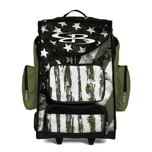 Boombah Ultrapack Hybrid Rolling Bat Bag - Wheeled & Backpack Version - USA Stars & Stripes Black Ops Black/Olive Drab/White