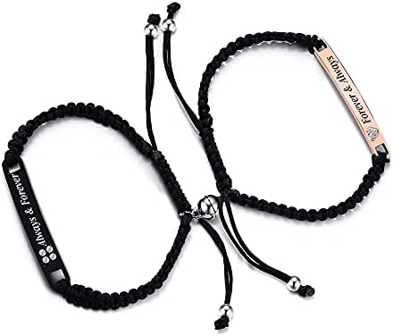 PJ JEWELLERY Magnetic Matching Bracelets for Couples - Personalised Stainless SteelBraided Rope Adjustable Mutual Attraction Couples Bracelets Distance Relationship Bracelet for Him and Her Soulmate