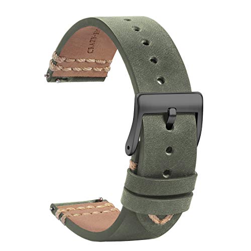 TStrap Leather Watch Bands 18mm - Soft Grey Quick Release Watch Strap Replacement - Waterproof Sport Watch Band for Men Ladies - Smart Watches Bracelet Black Clasp Buckle  19mm 20mm 21mm 22mm