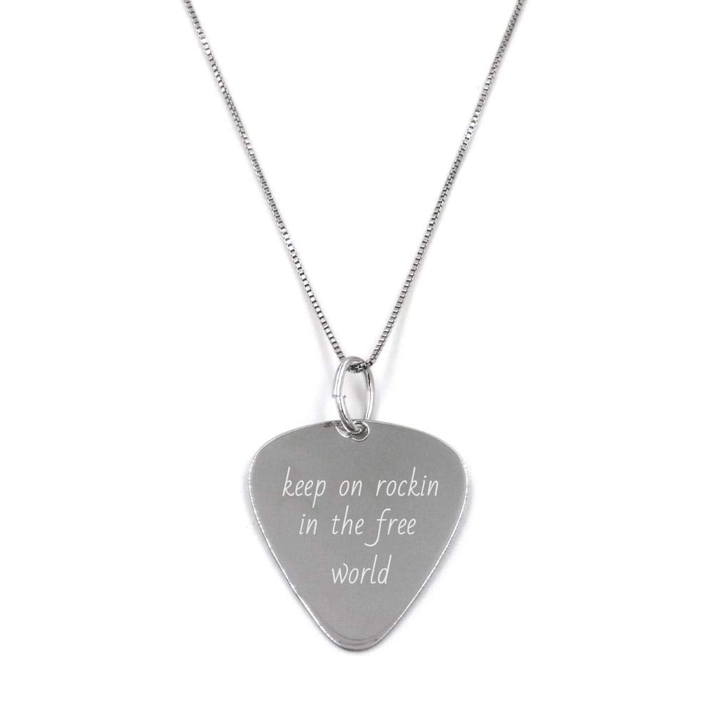 Collana con Ciondolo Plettro Chitarra in Argento Sterling 925 Incisione Personalizzata Inclusa