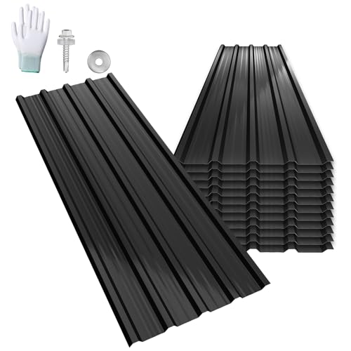 LARS360 Trapezblech Dachplatten aus verzinktem Stahl – Profilblech Wellblech für Dach & Wand, ideal für Carport, Gartenhaus, Gerätehaus (Schwarz, 12 Stück)