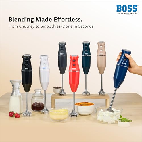 Image of BOSS Crystal Hand Blender | Specially designed Aerator Blade | Powerful 275W Motor | 2 Speed operation | Beige | Wall bracket for storage, 3 year warranty*