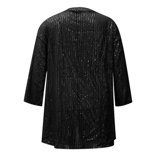 HGps8w Women's Shiny Sequin Open Front Blazer Irregular Hem Sparkle Long Sleeve Cardigan Jackets4