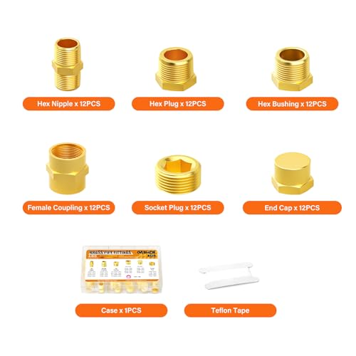 GASHER Brass Pipe Fittings Assortment Kit, Hex Nipple,Reducer Bushing,Reducing Hex Coupling,Hex Heand Plug,End Cap and Socket Plug(72Pcs) by GASHER - Used condition - Image 2
