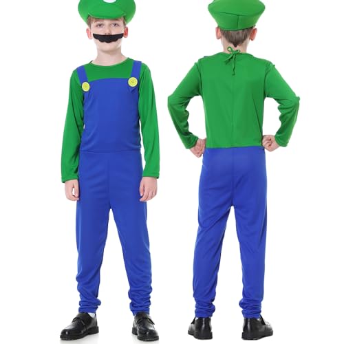 Disfraz de Super Brothers Cosplay Costume, Halloween Carnaval Cosplay Traje Conjunto para Hombres Damas Niños Niñas, Cosplay Disfraces de Carnaval Fiesta, Niños Verde, S