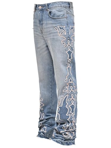Jeans Pants Trousers Denim Trendy Street Washed Blue Gradient Wide Embroidered Personalized Print Casual Straight Leg for Men4