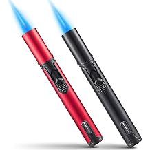 Urgrette 2 Pack Butane Torch Lighter, 6-inch Refillable Pen Lighter Adjustable Jet Flame Butane Lighter for Grill BBQ Candle Camping Gas Not Included Raven & Ruby