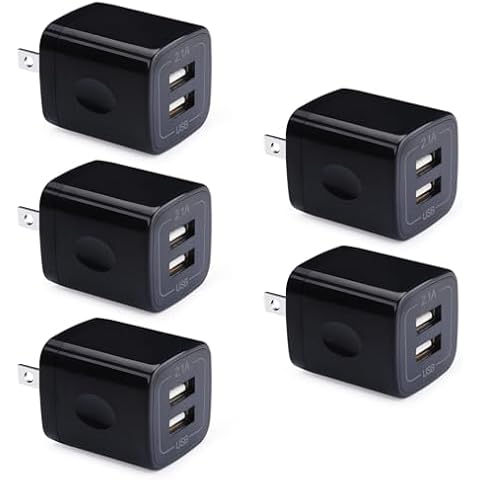 USB Wall Plug,GiGreen 2.1A Dual Port USB Power Block Quick Charger Plug Cubes 5 Pack Compatible iPhone 16/15 Pro Max/14/13/12/11/SE/8/X,Samsung Galaxy S24Ultra S23 A15 5G A54 A14 A55 A13 A23 S21 S9 S8 Cover