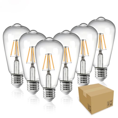 CYJAZNHH Bombilla LED de filamento regulable ST64 E26, 2700 K, 360 grados, paquete de 6, 4 W(4w)