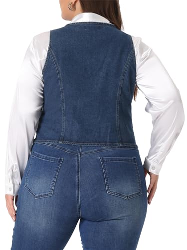 Agnes Orinda Plus Size Denim Vest for Women Button Down Jean Waistcoat Sleeveless Jacket4