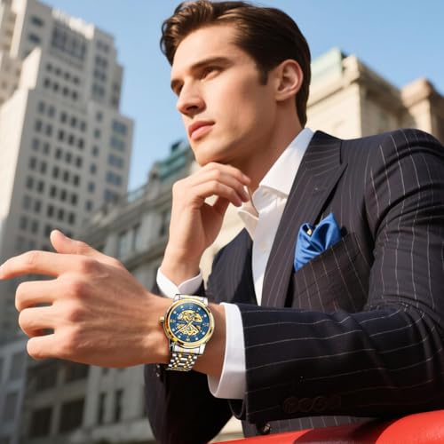 Image of OLEVS Mens Automatic Watch Skeleton Diamond Luxury Mechanical Self Winding Dress Wrist Watch Waterproof Luminous
