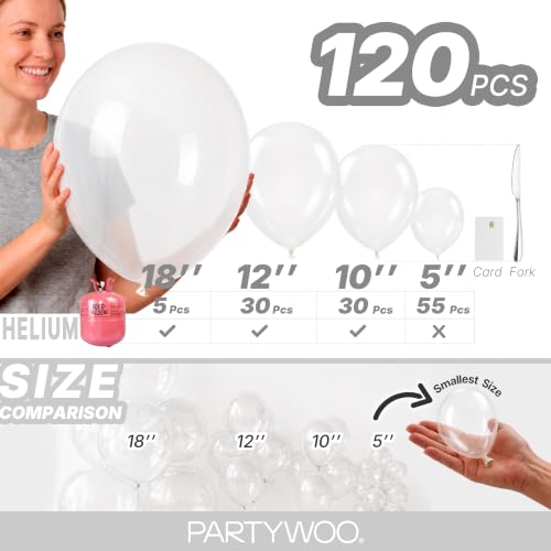 Image of PartyWoo Clear Balloons 120pcs Different Sizes of 18 12 10 5 Inch Transparent Balloon Arch Kit for Graduation Wedding Baby Shower Bridal Shower Anniversary Birthday Party Decorations Clear-Y2