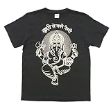 [マーブルマーケット] 半袖 Ｔシャツ ガネーシャ インド エスニック ヒンディー 太陽 ロータス 蓮 花 トップス アジアン メンズ レディース 男女兼用 6.スミクロ Sサイズ