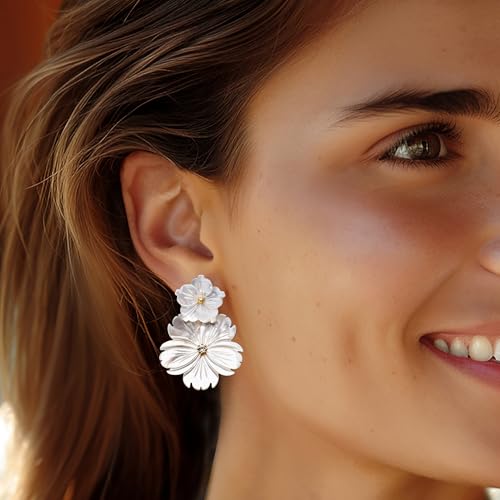 Ross-Simons Mother-Of-Pearl and .20 ct. t.w. White Topaz Flower Removable Drop Earrings With 18kt Gold Over Sterling2