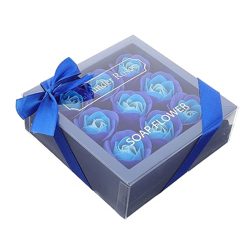 Healvian 1 boîte de savon en forme de rose - Pétales de roses artificielles - Bleu - Pétales de savon en papier