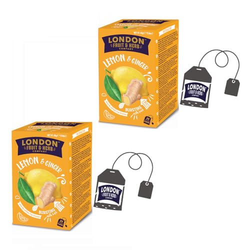 London Fruit® | Infusión de Limón y Jengibre | Infusión de limón, jengibre y lima en sobres individuales sin cafeína - 2 x 20 filtros (80 Gr) | Infusión Digestiva