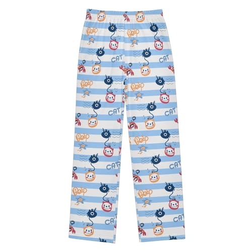 Cat Crab Boys Long Pants Soft Trousers Elastic Waist Kids Lounge Bottoms with Pockets S-XL
