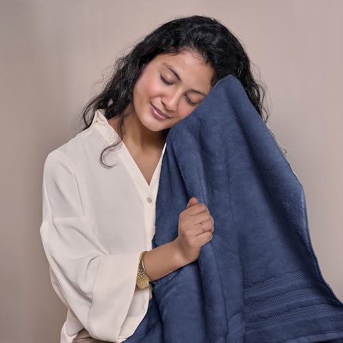 Image of MYTRIDENT Finesse 6 Piece Towel Set (2 Pc Bath Towels, 2 Pc Hand Towels, 2 Pc Face Towels), 625 GSM, Zero-Twist, Luxuriously Soft, 100% Cotton - Navy