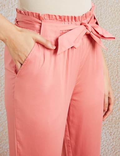 Image of Amazon Brand - Symbol Women Tapered Paper Bag Trousers (High Rise Ankle Length | with Self Fabric Belt) (Available in Plus Sizes)