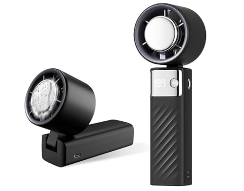 Mini Ventilateur Climatiseur Portable,Ventilateur Rechargeable 5000mAh,Silencieux Turbo Ventilateur,avec écran LED Fonction de Refroidissement,1-199 Vitesses pour Le Plein Air,Le Camping,Bureaux-Noir