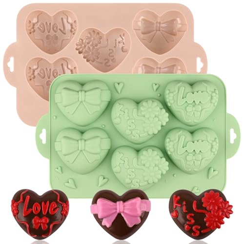 Actvty Heart Shaped Silicone Mold 2Pcs 6 Holes Heart Molds for Chocolate Muffins Cake Jelly Pudding Handmade Soap Bath Bombs Making