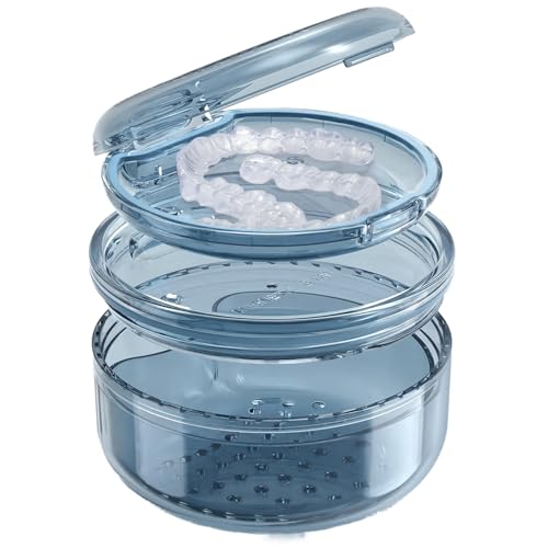 Denture Case Retainer Cleaning Case: 2 in 1 Retainer Case, No-Leak Denture Bath Box Cup, Complete Clean Care for Dentures, Clear Braces, Mouth Guard, Night Guard & Retainers