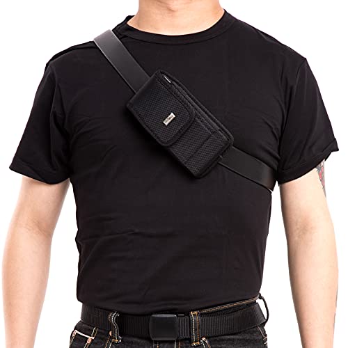 Bomea Case For Galaxy S23 Ultra – Nylon Cell Phone Belt Holster Case With Belt Clip Belt Loop Carrying Pouch Holder Cover (Fits Samsung Galaxy S23 Ultra Cellphone Model With Protective Case On) Black #TOP3