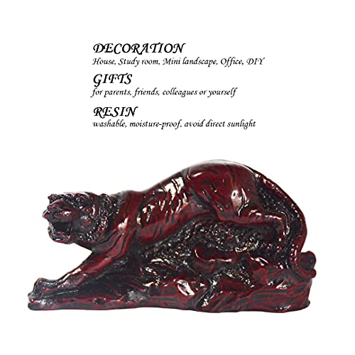 2022 Fengshui Chinese Zodiac Sign Tiger Statue New Year Animal Wild Figurines Products Resin Cat Statues Table Art Home Decor Collectible Gift (Dark Red) #TOP3