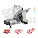 ROVSUN 10inch Commercial Meat Slicer, 300W Electric Deli Food Slicer with Premium Chromium-plated Steel Blade, 0-12 mm Adjustable Thickness, ETL Certified for Frozen Meat Ham Baguett Steak, Silver