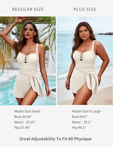 Image of Zilcremo Swim Dress for Women Tummy Control One Piece Swimsuit Wrap Swimdress Square Neck Skirted Bathing Suit Swimwear