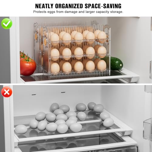 Image of Egg Holder for Fridge, 3 Tiers Egg Organizer for Refrigerator, Eggs Holder Countertop with Timers, Space-Saving Eggs Dispenser for Refrigerator, 30 Eggs Container for Refrigerators